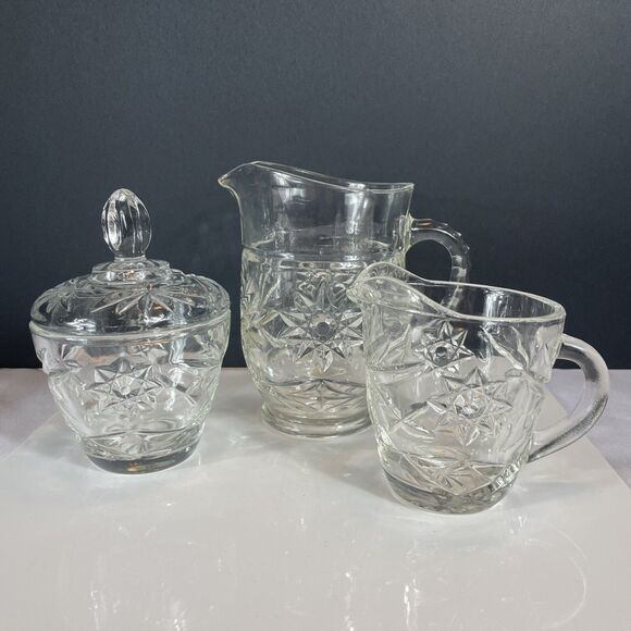 Anchor Hocking Other - Anchor Hocking Prescut Star of David Creamers & Sugar Bowl Lid Vtg MCM